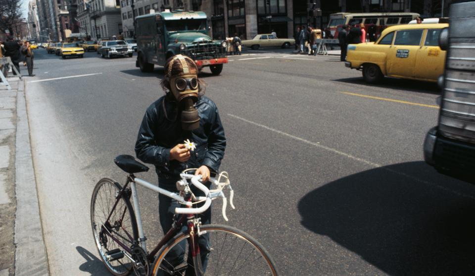 Bicyclist Celebrating Earth Day