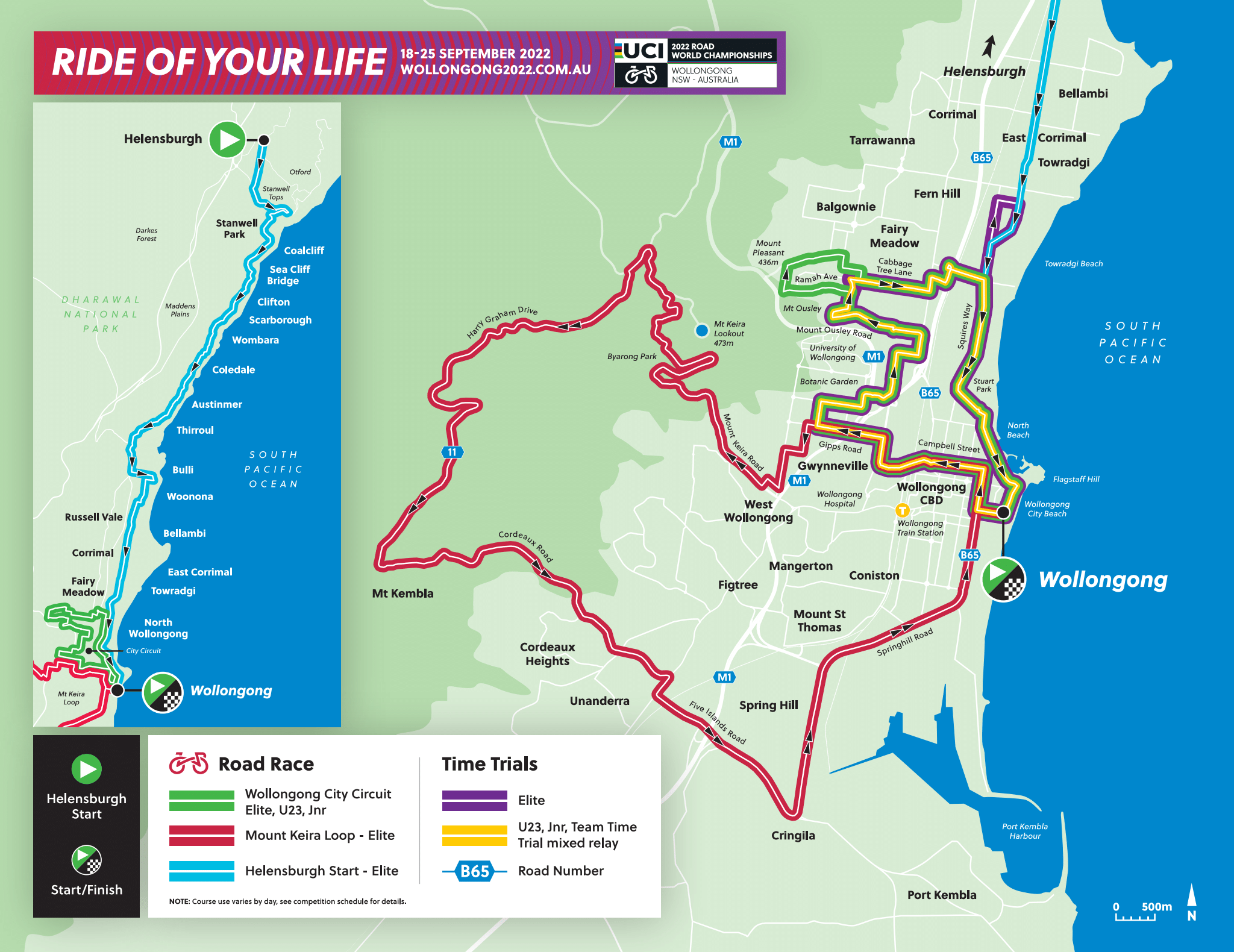 A map of Wollongong with colour-coded routes outlined.
