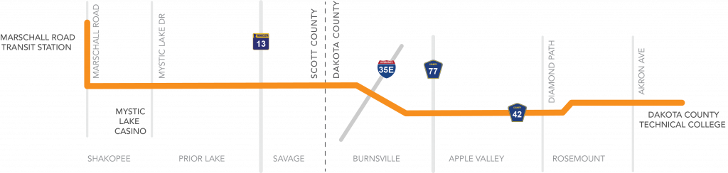 A map of the MVTA's proposed BRT route